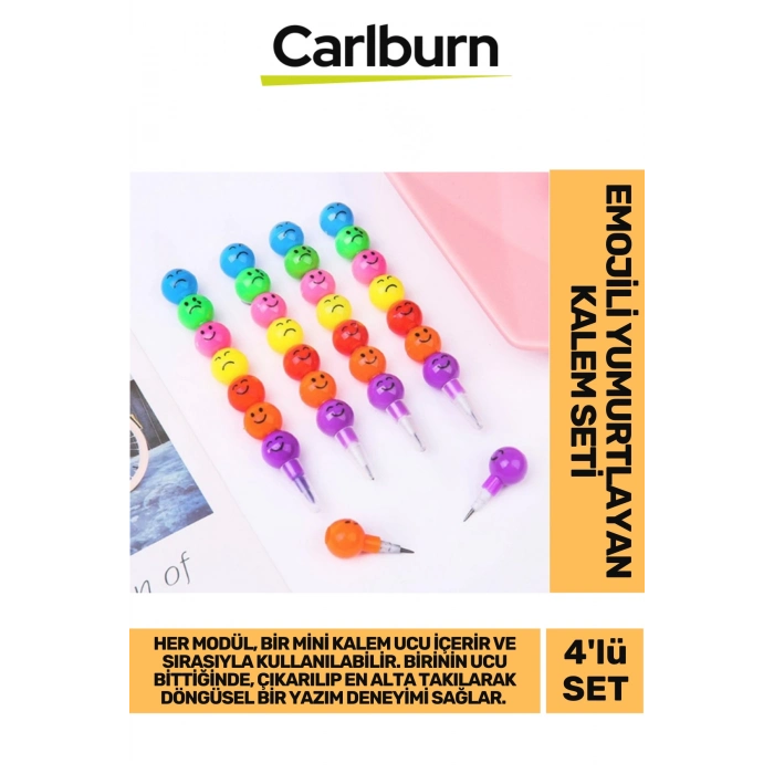 Özel Tasarım İlkokul Okul Öğrenci Eğlenceli Renkli Hafif Emojili Yumurtlayan Mini Kalem Seti 4lü