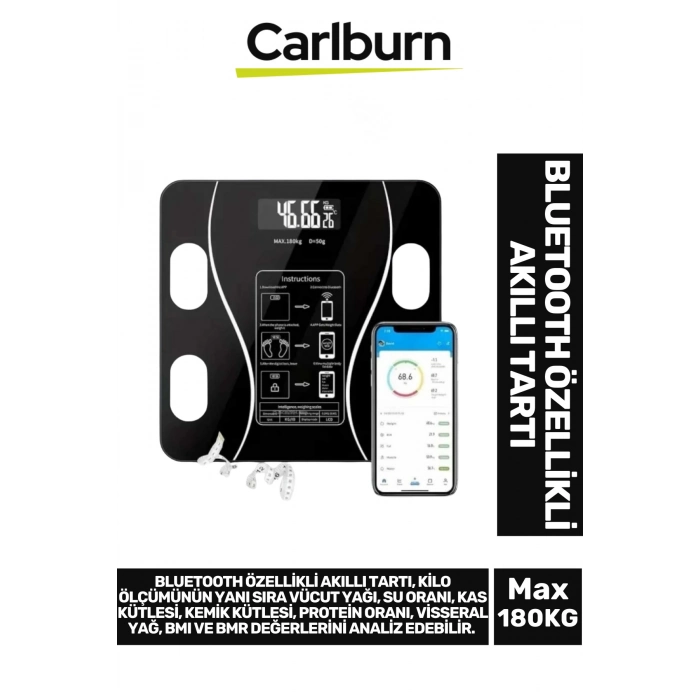 Lcd Ekran Kas Kütle Vücut Yağı Kemik Kütle Protein Oranı Ölçer Bluetooth Özellikli Akıllı Tartı