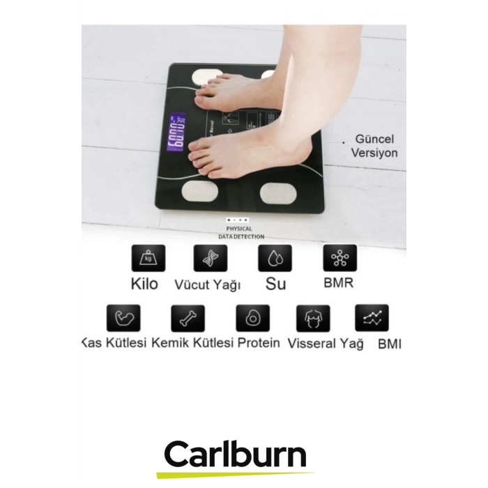 Lcd Ekran Kas Kütle Vücut Yağı Kemik Kütle Protein Oranı Ölçer Bluetooth Özellikli Akıllı Tartı