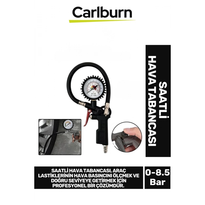 Premium Dayanıklı 500 mm Uzunluğunda Hassas Manometre Lastik Basıncı 0-8.5 Bar Saatli Hava Tabancası