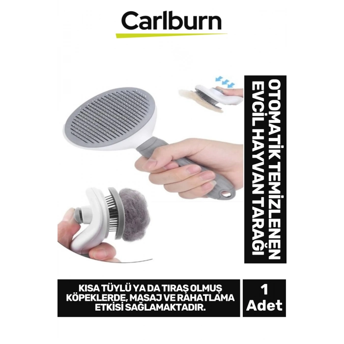 Premium Otomatik Tuşlu Temizlenen Evcil Hayvan Kedi Köpek Pet Tüy Toplayıcı Tarağı - Gri