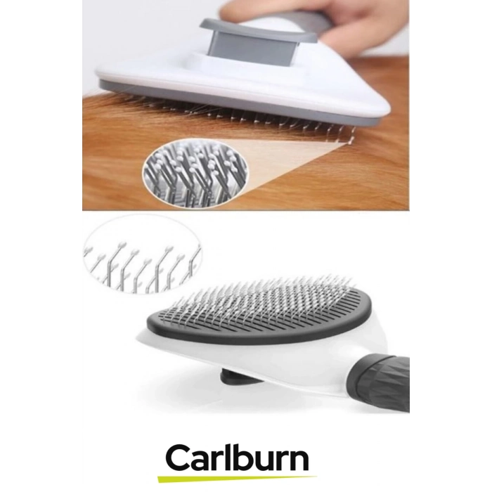 Premium Otomatik Tuşlu Temizlenen Evcil Hayvan Kedi Köpek Pet Tüy Toplayıcı Tarağı - Gri