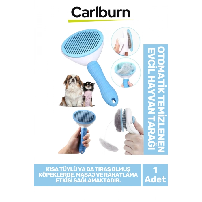 Premium Otomatik Tuşlu Temizlenen Evcil Hayvan Kedi Köpek Pet Tüy Toplayıcı Tarağı - Mavi