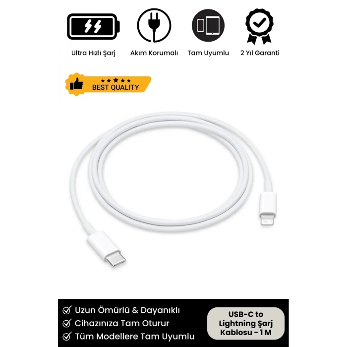 Premium Apple Iphone Uyumlu Hızlı Şarj Usb-c To Lightning Tüm Modellere Uyumlu Şarj Kablosu 1m