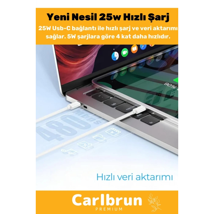 Macbook İphone Tüm Serilere Uyumlu 25w 15 16 17 Plus Pro Type C Kablolu Hızlı Şarj Seti Adaptör