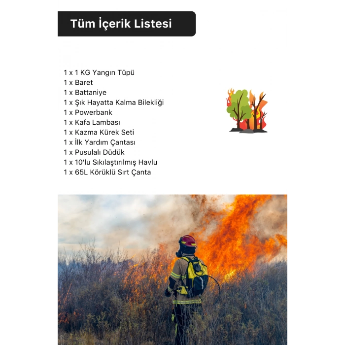 Premium Tam Kapsamlı Hazır Yangın Tüpü Battaniye Kazma Kürek Baret Dahil Acil Durum Sırt Çantası