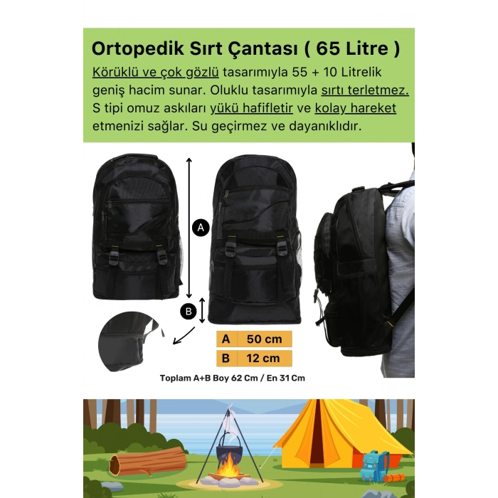 Profesyonel Tam Kapsamlı İçerik Hazır Başlangıç Seti Çadır 65L Körüklü Kamp Sırt Çantası Yaşam Kiti