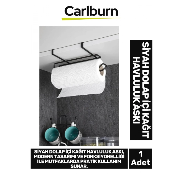 Özel Üretim 28x13 cm Metal İz Bırakmayan Kolay Montaj Dayanıklı Siyah Dolap İçi Kağıt Havluluk Askı