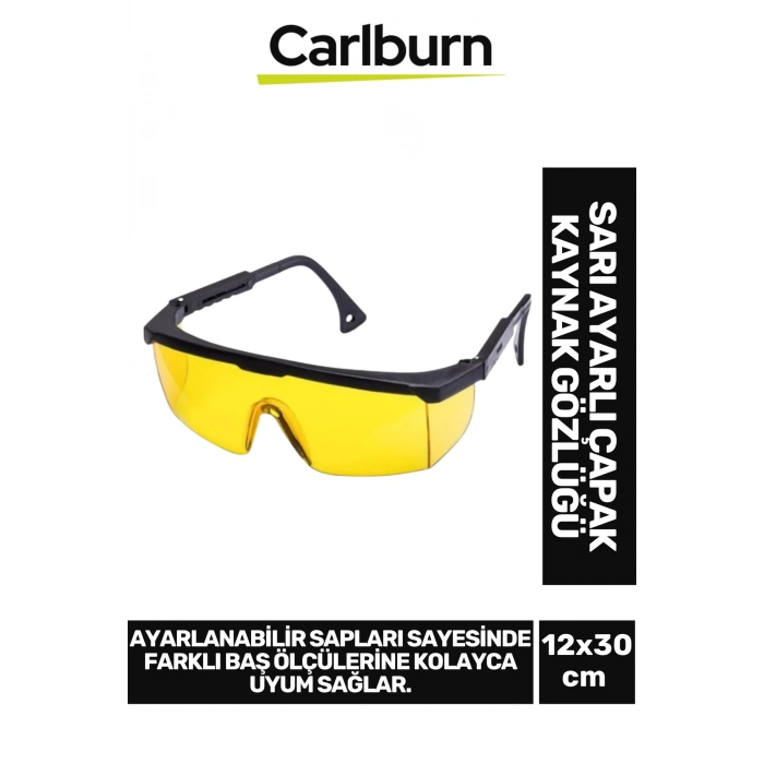 Premium Dayanıklı Hafif Geniş Görüş Açı Endüstriyel Atölye Sarı Ayarlı Çapak Kaynak Gözlüğü 12x30cm
