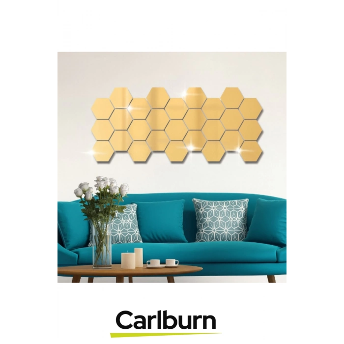 Özel Üretim Dekoratif Modern Altıgen Ev Ofis Duvar Dolap Yapışkanlı Akrilik Gold Ayna Seti 12 Adet