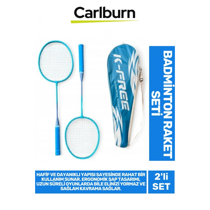 PremiumHafif Dayanıklı Telli Sağlam Ergonomik Saplı Eli Yormaz Kavrama 2li Badminton Raket Seti