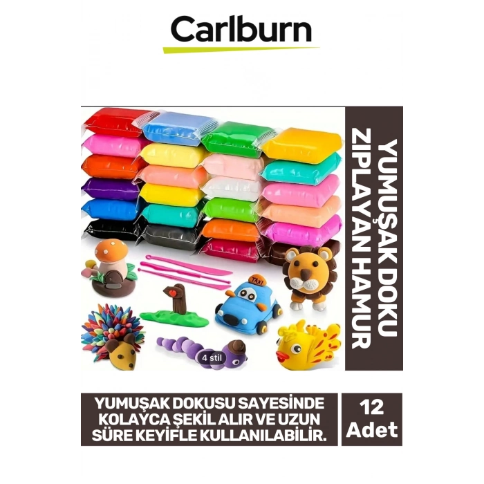 Özel Üretim Esnek Yumuşak Doku Dağılmayan Kıvamlı Zıplayan Hamur Karışık Renk 90 gr x 12 Adet