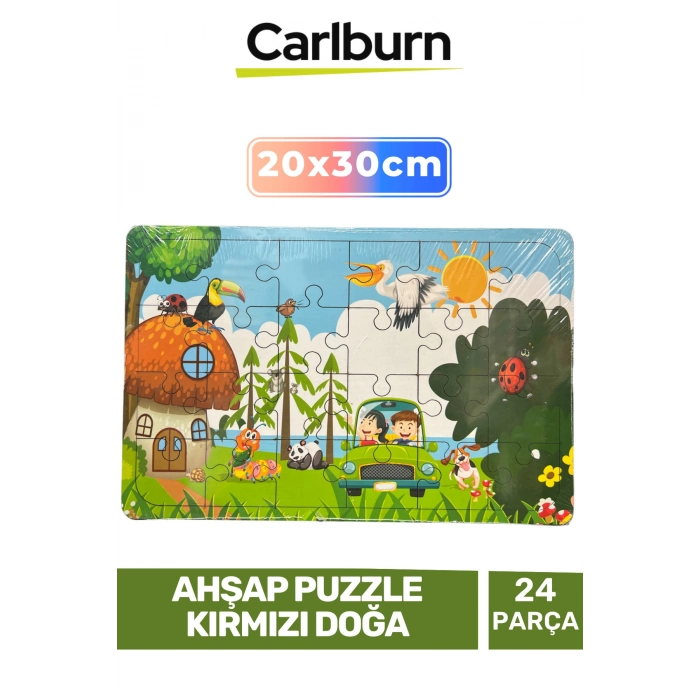 Özel Üretim Eğitici Zeka Geliştirici Öğretici Ahşap Puzzle Kırmızı Doğa - 24 Parça