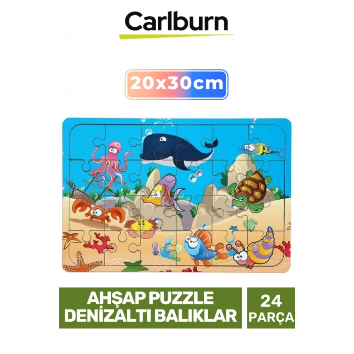 Premium Eğitici Zeka Geliştirici Öğretici Göz Koordinasyonu Ahşap Puzzle Denizaltı Balıklar 24 Parça