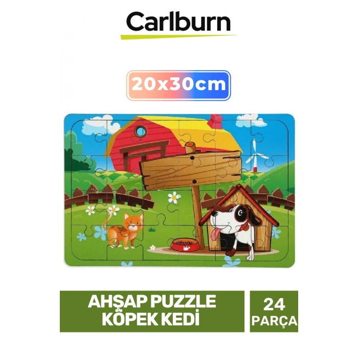 Özel Seri Eğitici Zeka Geliştirici Öğretici El Göz Koordinasyonu Ahşap Puzzle Köpek Kedi - 24 Parça