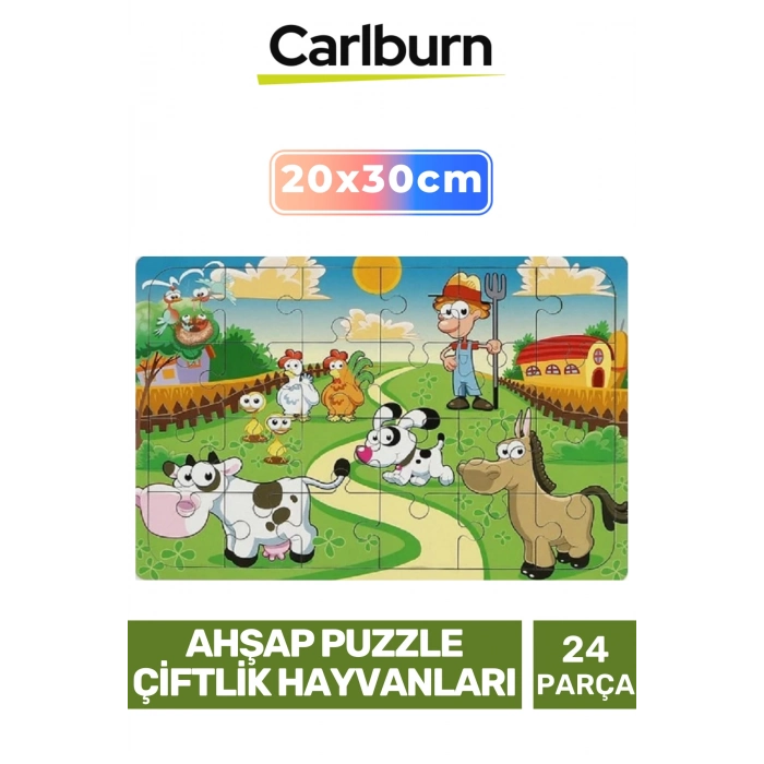 Özel Eğitici Zeka Geliştirici Öğretici El Göz Koordinasyonu Ahşap Puzzle Çiftlik Hayvanları 24 Parça