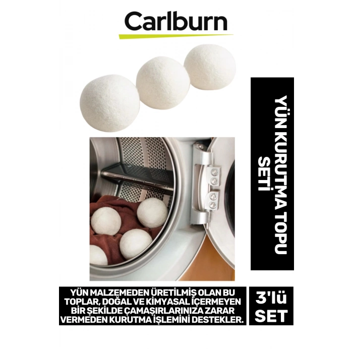 Kırışıklık Azaltıcı Çabuk Kuruma Sağlayan Doğan Sürtünme Engelleyici 3lü Yün Kurutma Topu Seti