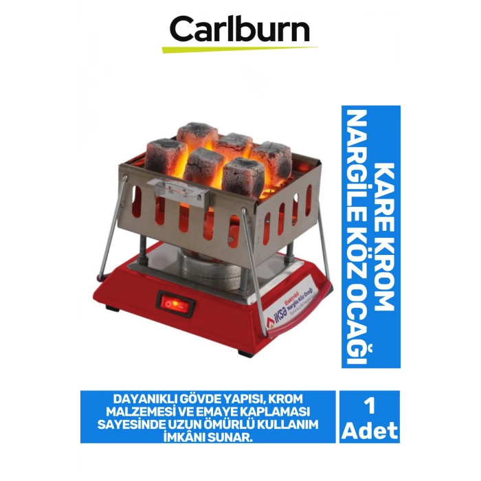 Premium Seri Açma Kapama Düğmeli Dayanıklı Emaye Kaplama Kare Krom Elektrikli Nargile Köz Ocağı