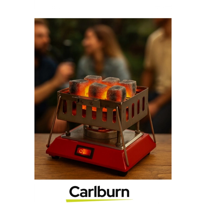 Premium Seri Açma Kapama Düğmeli Dayanıklı Emaye Kaplama Kare Krom Elektrikli Nargile Köz Ocağı