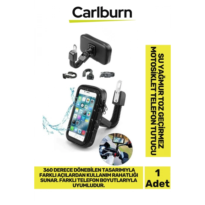 Özel Üretim Şeffaf Ön Yüzeyli Hafif 360 Derece Dönebilen Su Geçirmez Motosiklet Telefon Tutucu