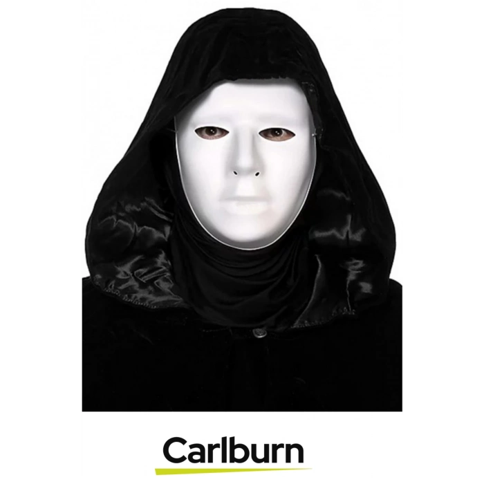 Parti Eğlence Siyah Kapüşonlu 120 cm Pelerin ve Beyaz Boyanabilir Tam Yüz Maske Kostüm Seti