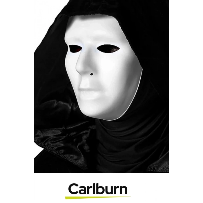 Parti Eğlence Siyah Kapüşonlu 120 cm Pelerin ve Beyaz Boyanabilir Tam Yüz Maske Kostüm Seti