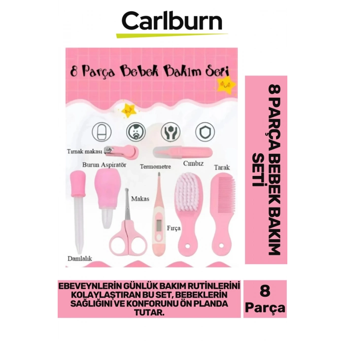 Özel Üretim Fırça Tırnak Makası Cımbız Termometre Aspiratör Damlalık 8 Parça Bebek Bakım Seti