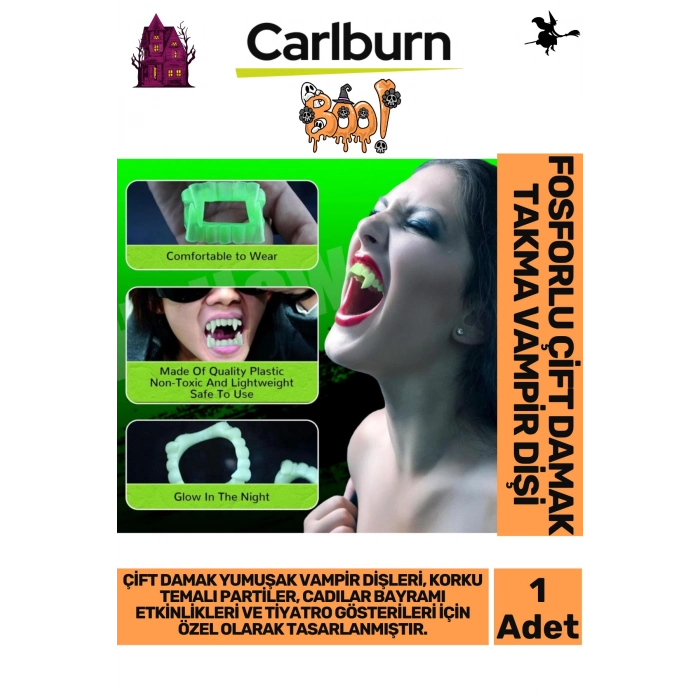 Özel Üretim Cadılar Bayramı Kostüm Partisi Fosforlu Karanlıkta Işıldayan Çift Damak Takma Vampir Diş