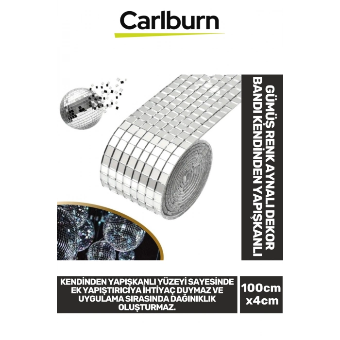 Premium Işık Yansıtan Parti Eğlence Gümüş Renk Aynalı Dekor Bandı Kendinden Yapışkanlı 100 cm x 4 cm