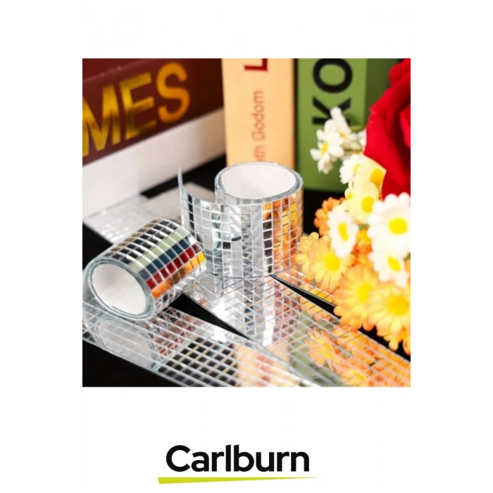 Premium Işık Yansıtan Parti Eğlence Gümüş Renk Aynalı Dekor Bandı Kendinden Yapışkanlı 100 cm x 4 cm