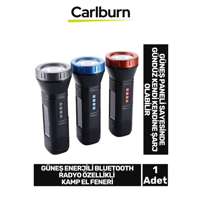 Premium 800 mAh Güneş Enerjili TWS Bluetooth Radyo Özellikli Kamp 7W LED El Feneri