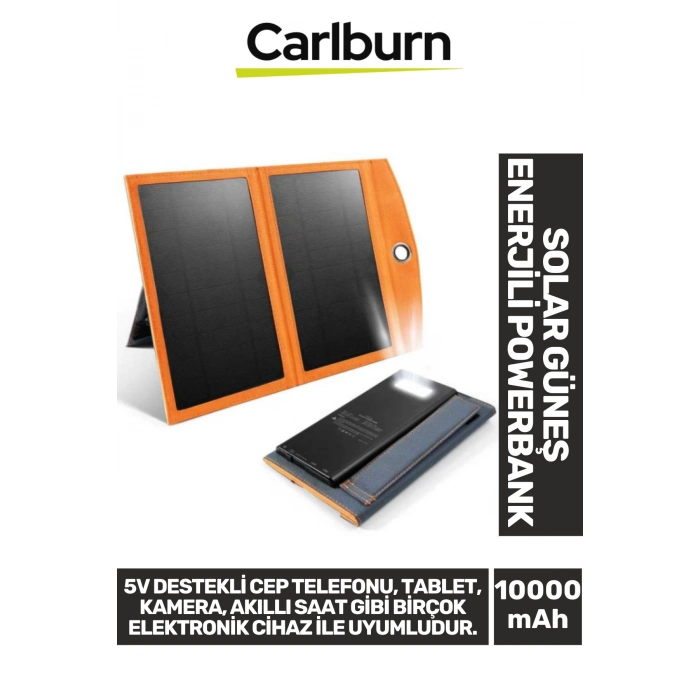 Premium Type-C USB Portlu Led Işık Göstergeli Solar Güneş Enerjili Powerbank 10000 mAh