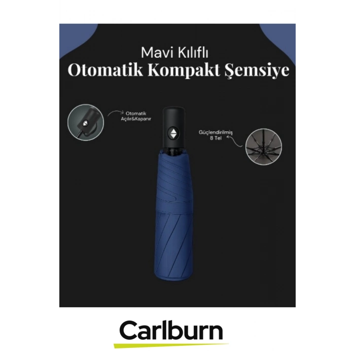 Premium Su Geçirmez Rüzgara Dayanıklı Koruma 8 Telli Kılıflı Otomatik Kompakt Yağmur Şemsiye