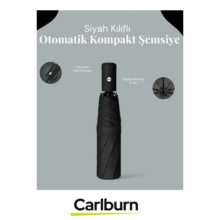 Premium Su Geçirmez Rüzgara Dayanıklı Koruma 8 Telli Kılıflı Otomatik Kompakt Yağmur Şemsiye