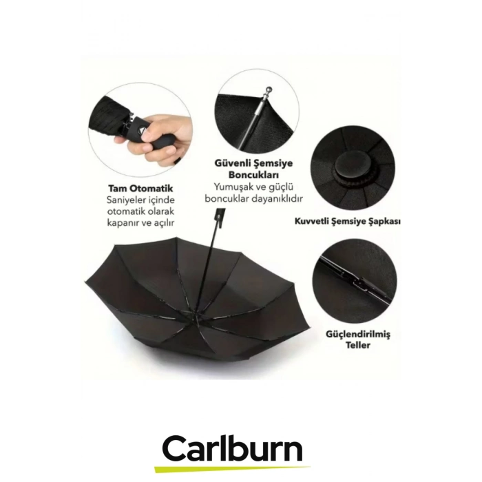 Premium Su Geçirmez Rüzgara Dayanıklı Koruma 8 Telli Kılıflı Otomatik Kompakt Yağmur Şemsiye