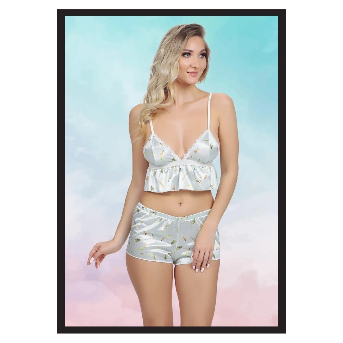 Özel Tasarım Transparan İç Gösteren Dantelli Seksi Şık Rahat Zarif Fantezi Şort Üst Takım