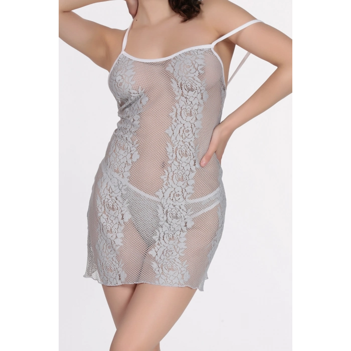 Özel Tasarım Transparan İç Gösteren Askılı Dantelli Seksi Şık Zarif Rahat Fantezi Gecelik