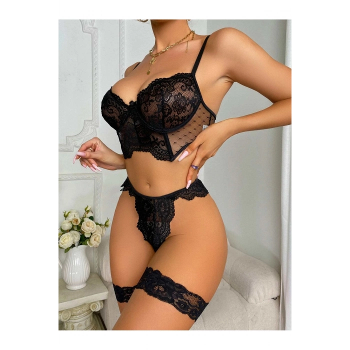 Özel Üretim Transparan İç Gösteren Dantelli Seksi Şık Zarif Fantezi Kadın İç Çamaşır Takımı