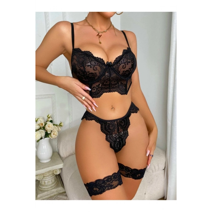 Özel Üretim Transparan İç Gösteren Dantelli Seksi Şık Zarif Fantezi Kadın İç Çamaşır Takımı