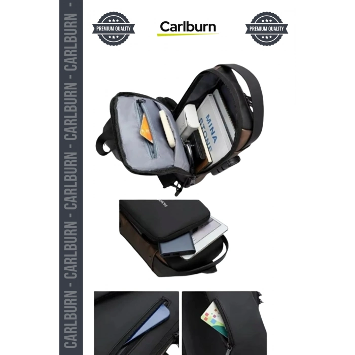 #Çanta USB Şarj Bağlantılı Çok Gözlü Kilitli Powerbank Destekli Fermuarlı Erkek Ön Göğüs Çantası