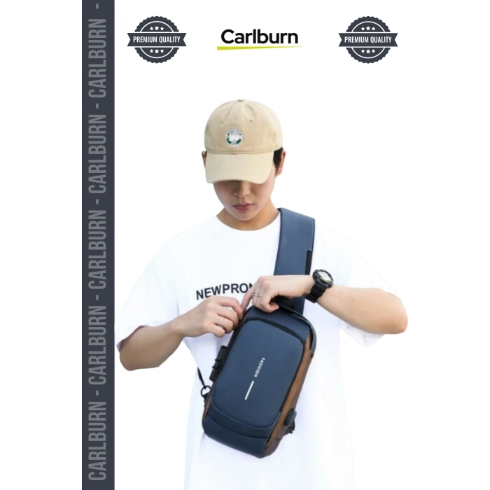 #Çanta USB Şarj Bağlantılı Çok Gözlü Kilitli Powerbank Destekli Fermuarlı Erkek Ön Göğüs Çantası