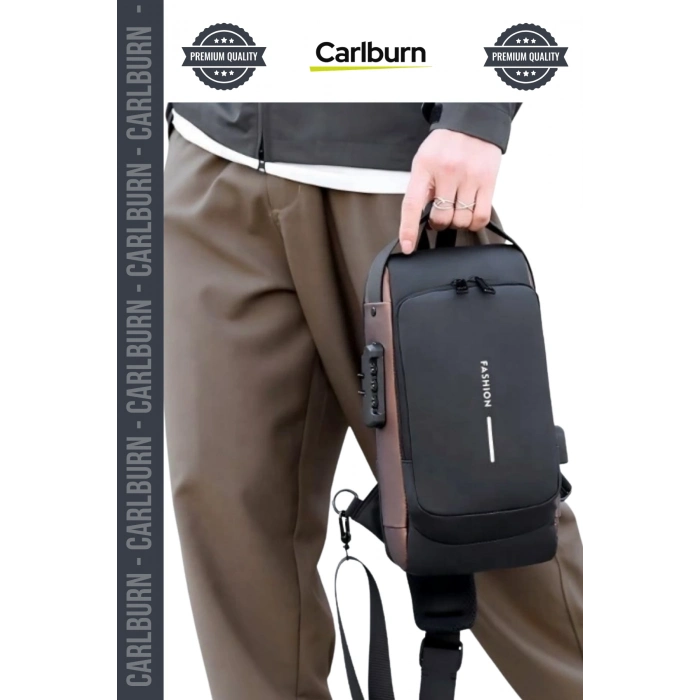 #Çanta USB Şarj Bağlantılı Çok Gözlü Kilitli Powerbank Destekli Fermuarlı Erkek Ön Göğüs Çantası