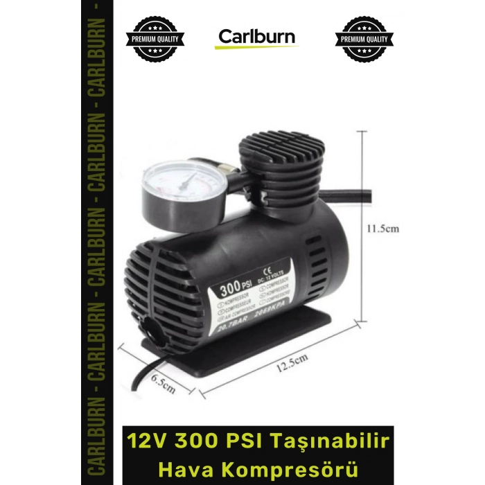 #HavaKompresör 12V 300 PSI Kompakt Lastik Basınç Ayarı Güçlü Performans Taşınabilir Hava Kompresörü