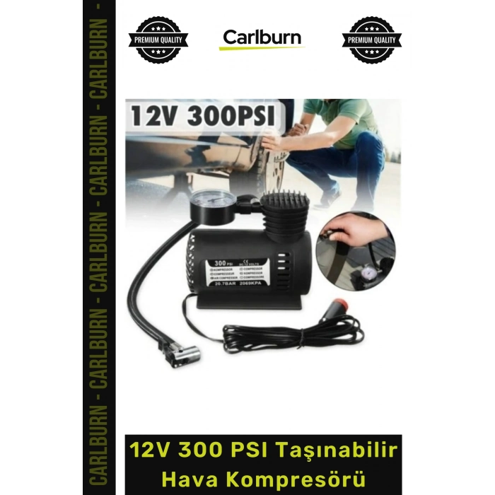 #HavaKompresör 12V 300 PSI Kompakt Lastik Basınç Ayarı Güçlü Performans Taşınabilir Hava Kompresörü