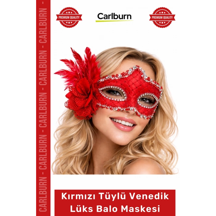 #BaloMaskesi Kırmızı Tüylü Venedik Lüks Parti Kostüm Aksesuarı Gösterişli Şıklık Balo Maskesi