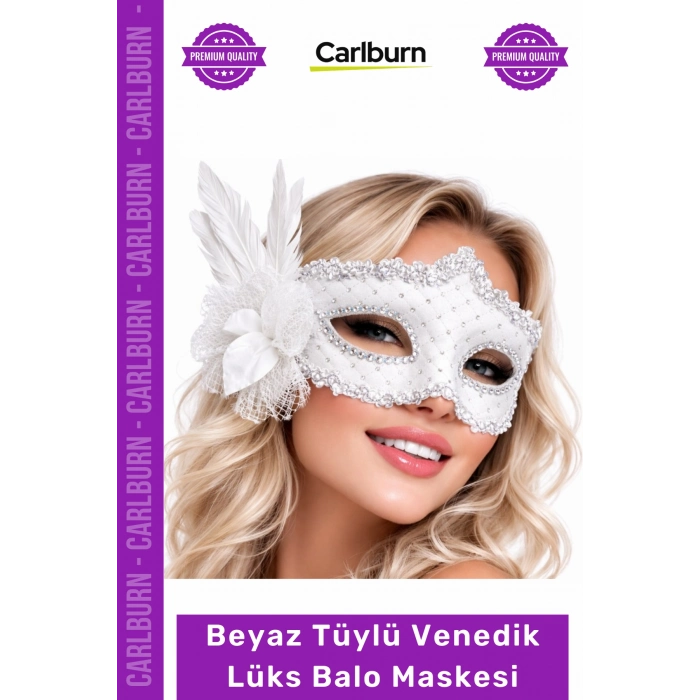 #BaloMaskesi Zarif Gösterişli Beyaz Tüylü Venedik Lüks Parti Kostüm Etkinlik Özel Davet Balo Maskesi