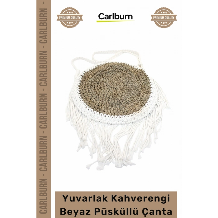 #Çanta Özel Üretim Yuvarlak Kahverengi Beyaz Püsküllü Dayanıklı Modern Zarif Şık Günlük Model Çanta