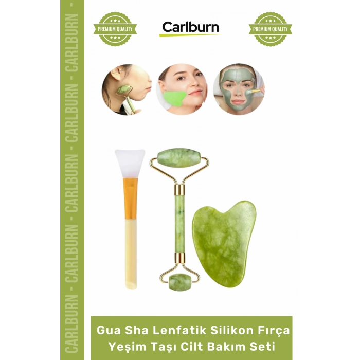 Doğal Yüz Masaj Aleti Cilt Canlandırma Gua Sha Lenfatik Silikon Fırça Yeşim Taşı Cilt Bakım Seti