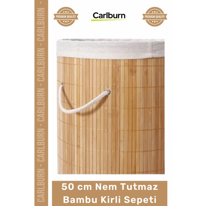 #KirliSepeti Yüksek Hijyen 50cm Yuvarlak Yıkanabilir Kumaşlı Nem Tutmaz Sağlam Bambu Kirli Sepeti