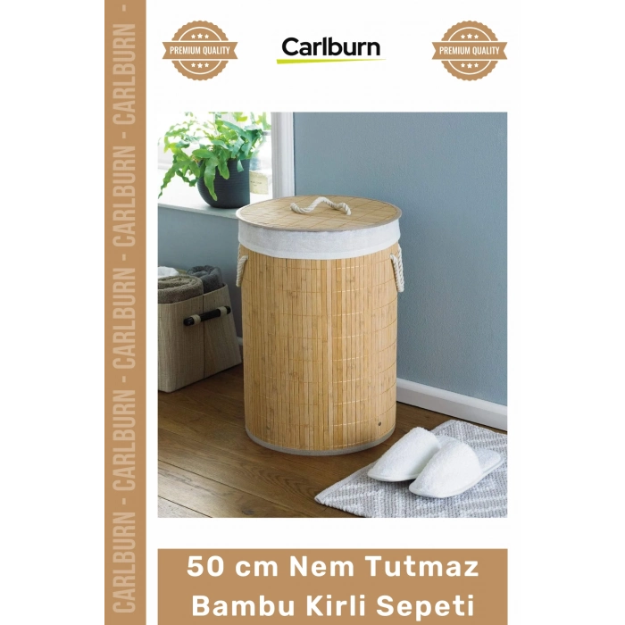 #KirliSepeti Yüksek Hijyen 50cm Yuvarlak Yıkanabilir Kumaşlı Nem Tutmaz Sağlam Bambu Kirli Sepeti